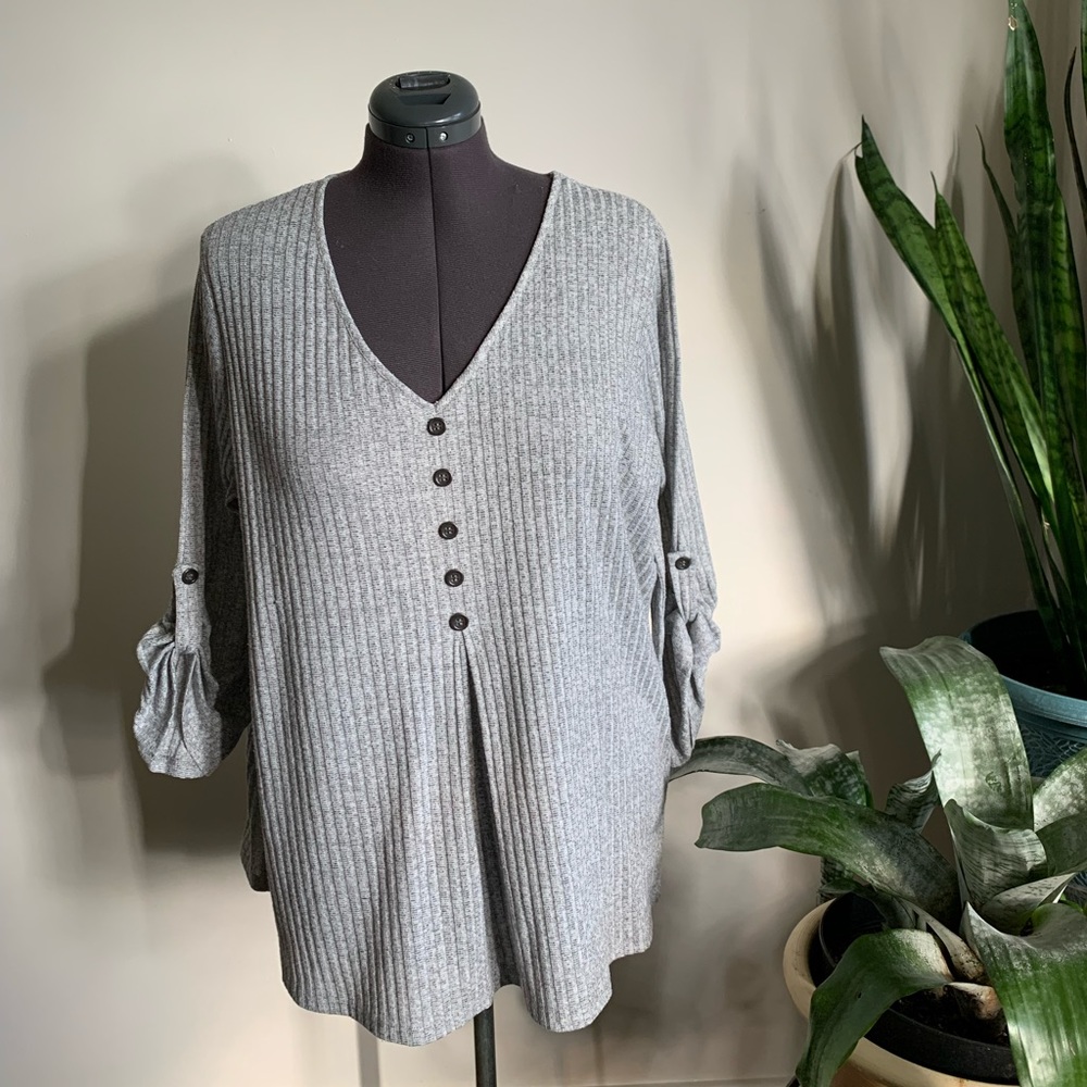 Mandy Evans grey ribbed sweater 2X